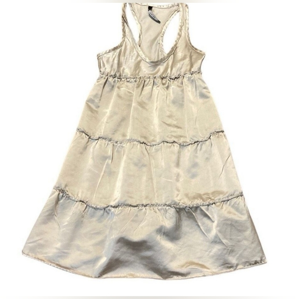 Poleci NWOT‎ Womens Bronze 100%Silk Pullover Mini Dress Size 2
